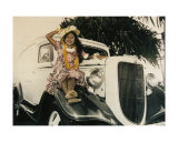 hawaiian girl on vintage car