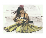 hawaiian girl sitting  playing ukulele