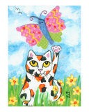Calico Cat With Butterfly