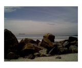 Rocky Wall with Ship in the Misty Distance - Coronado Beach  CA