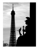 Eiffel Tower with Statue Silhouettes
