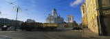 Tram Moving on a Road  Senate Square  Helsinki  Finland