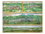 Map of Parma  Siena  Palermo  and Drepanum  from "Civitates Orbis Terrarum"  circa 1572