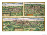 Map of Montpellier  Tours  and Poitiers  from Civitates Orbis Terrarum by Braun and Hogenberg  1572
