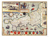Hand-Coloured Map of Cornwall from the 1627 Edition of "Theatre of the Empire of Great Britain"