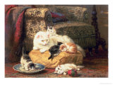 Cat with Her Kittens on a Cushion