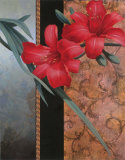 Red Orchid with Teal Damasque