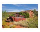 Abandoned Car and Old West Stone House