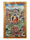 A Tibetan Thangka  Buddha Shakyamuni Surrounded by Many Scenes from His Previous Lives  18th C