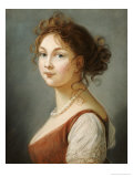 Portrait of Louisa  Queen of Prussia  Bust Length in a Terracotta Dress with White a Pearl Necklace