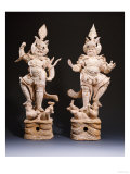 A Fine Pair of Painted Pottery Lokapala Guardians on the Head and Belly of a Recumbent Demon