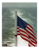 American Flag on ship entering Chesapeake Bay