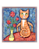 Ginger Tabby Cat With Red Roses
