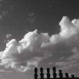 Distant view of Moai statues  Easter Island  Chile