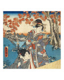 Two Geisha  Falls Leaves  Edo Japan