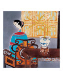 Asian Lady with Blue and White Porcelain Vase