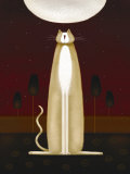 Feline and Four Tulips