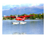 Red Floatplane landing in Anchorage Alaska