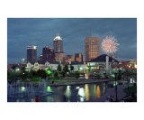 Indianapolis Skyline at Night with Fireworks