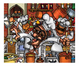 Three Bustling Chefs