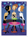 Three Women Sharing a Large Drink at a Bar