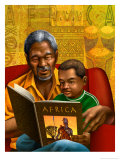 Man and Boy Reading Book About Africa