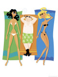 Two Girls Sunning with Older Man