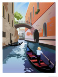 A Gondola Going Down a Waterway in Venice