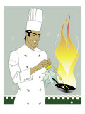 Chef Squeezing Lemon into a Saute Pan