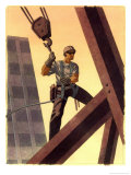 A Steel Worker Standing on Beams