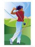 A Female Golfer on the Follow-Through of Driving a Ball