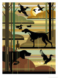Pond with Ducks and Hunting Dogs