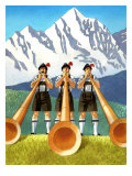 Three Swiss Men Playing Alphorns