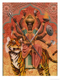 A View of Durga  the Indian Goddess of War  Sitting on a Tiger