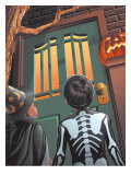 Children Approaching Front Door to Trick-Or-Treat