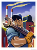 Man Holding Wrench in Front of Factory  Labor Day