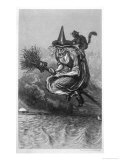 Witch Flies to the Sabbat with Her Cat on Her Broomstick