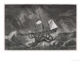 Kraken Attacking a Sailing Vessel During a Storm