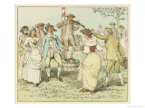 English Countryfolk Dancing Round the Maypole While a Fiddler Fiddles