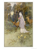 Woman Walking Through the Woods with a Timid Dun Deer