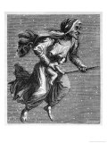 Witch Rides Through the Starlit Sky on Her Broomstick Carrying a Baby She Has Borrowed from Its Mum