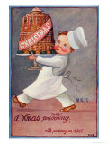 Young Chef Carries in a Decorated Pudding