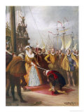 Queen Elizabeth I Knights Francis Drake on His Ship "Golden Hind" after His Round the World Voyage