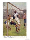 An Attacking Player Gives the Keeper a Firm Shoulder Barge Sending Him into His Own Net