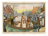 Saint Nicolas Arrives by Canal in a Dutch Village Accompanied by Black Peter