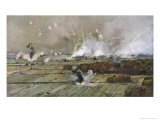 Battle in Progress in the Champagne Region of France in an Area of Woods and Farmland