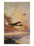 French Antoinette Monoplane Flies Over a City Burning as the Result of Aerial Bombardment