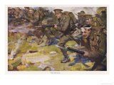 During World War One British Infantry Though Some are Wounded Advance with Fixed Bayonets