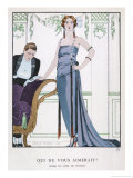 Tubular Grey Evening Gown by Worth with Any Fullness Drawn Over One Hip