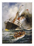 Abandon Ship! the Crew of a Torpedoed British Ship Take to the Boats as Their Vessel Keels Over